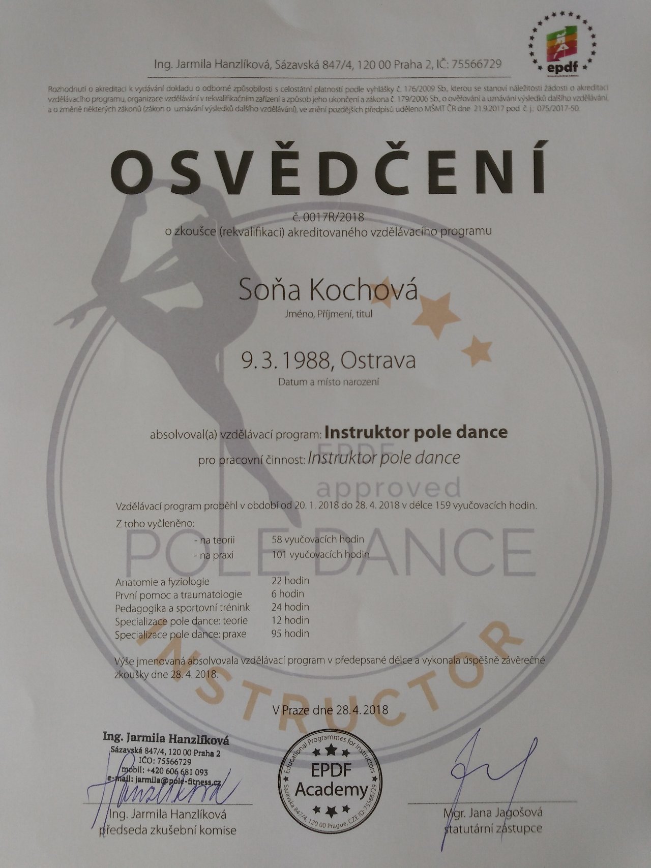 Certifikát Instruktor Pole Dance